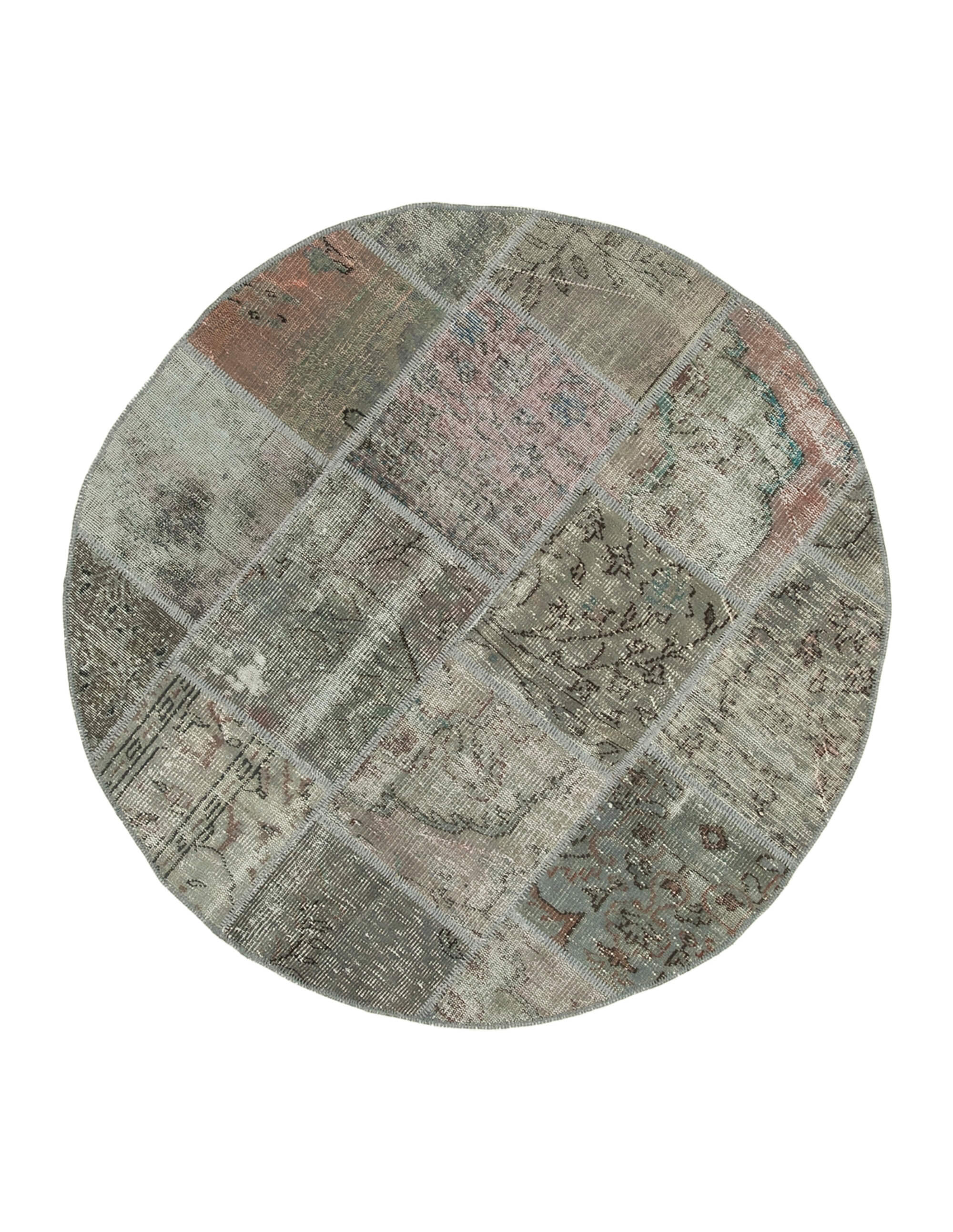 Handmade Area Rug - Kirk Yama Grey Patchwork Cotton Wool Carpet 5'1''x5'1''
