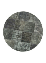 Handmade Area Rug – Grey Patchwork Wool Cotton Carpet | Vintage Turkish Hand Knotted