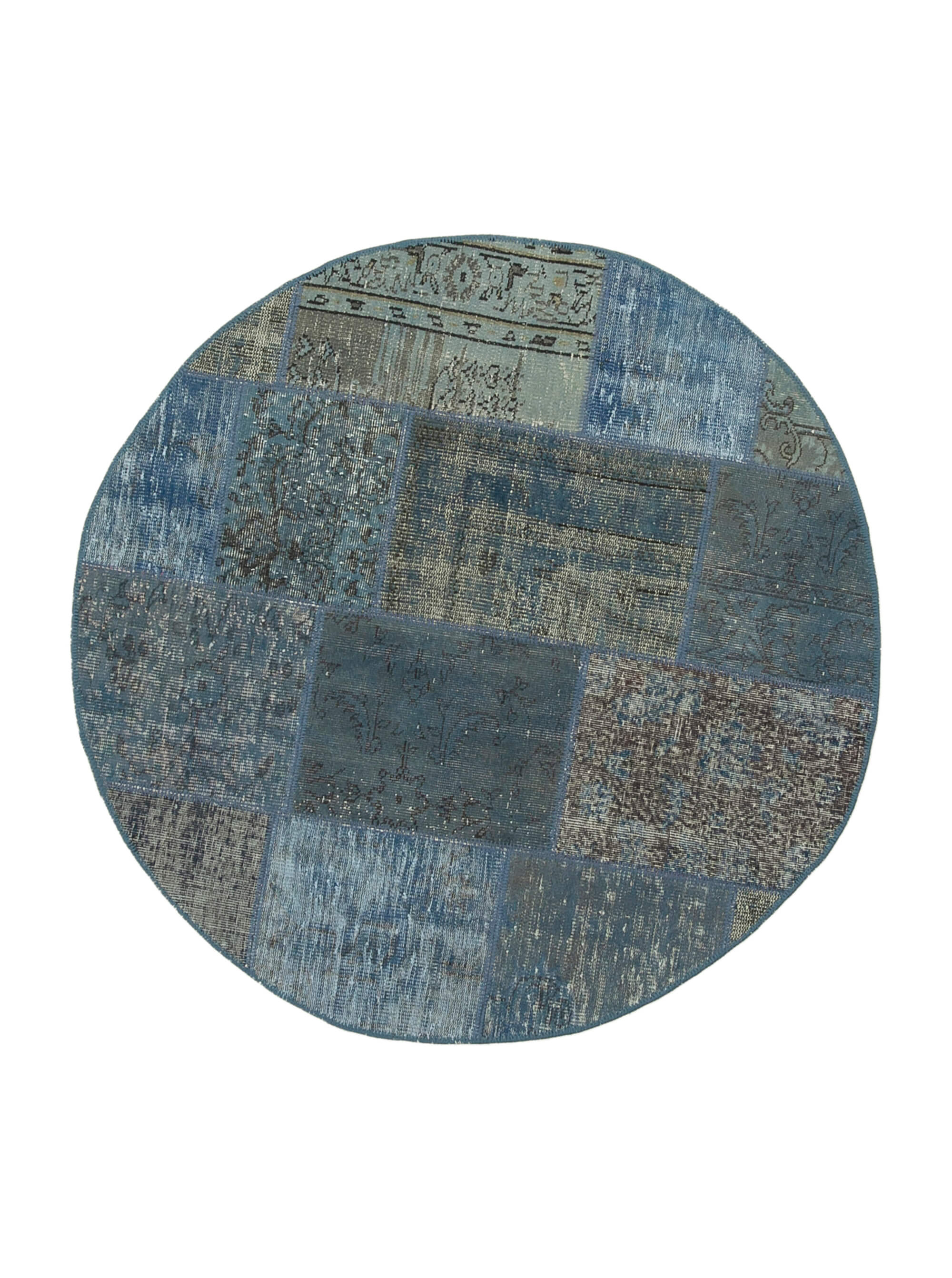 Handmade Patchwork Rug - Kirk Yama Blue Area Rug 5'1'' x 5'1'' Cotton Wool