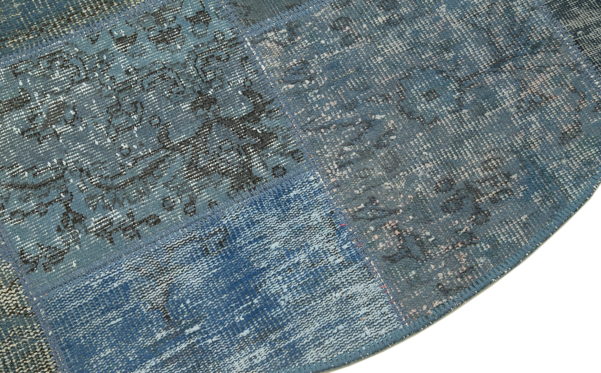 Handmade Patchwork Rug - Kirk Yama Blue Area Rug 5'1'' x 5'1'' Cotton Wool