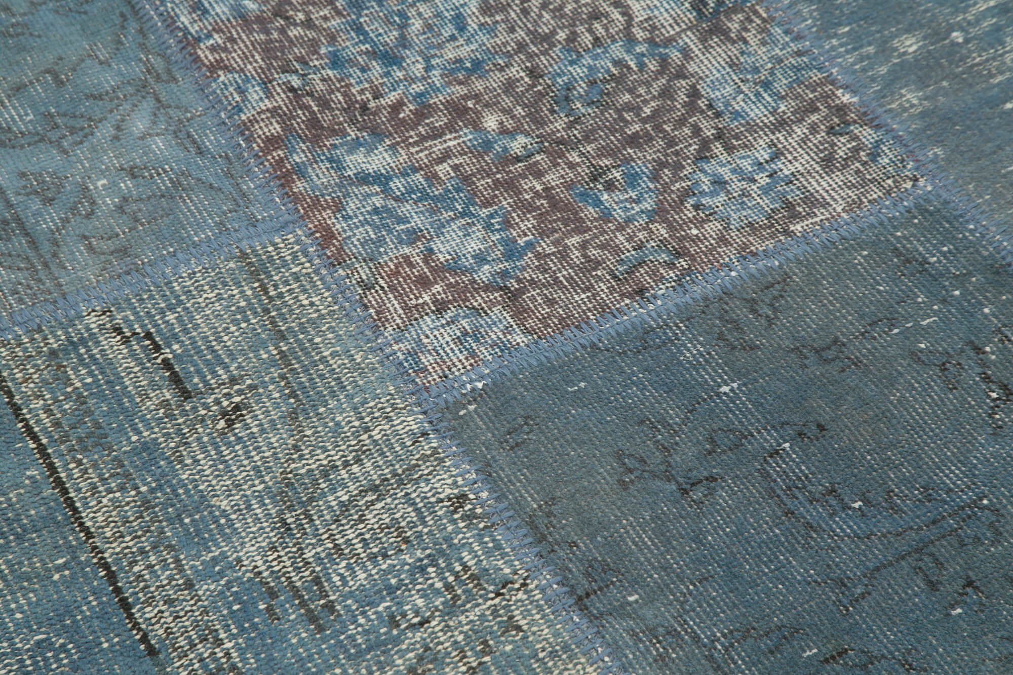 Handmade Patchwork Rug - Kirk Yama Blue Area Rug 5'1'' x 5'1'' Cotton Wool