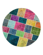 Handmade Wool Area Rug – Kirk Yama Grey Patchwork Carpet 6x6 Cotton Wool Rug