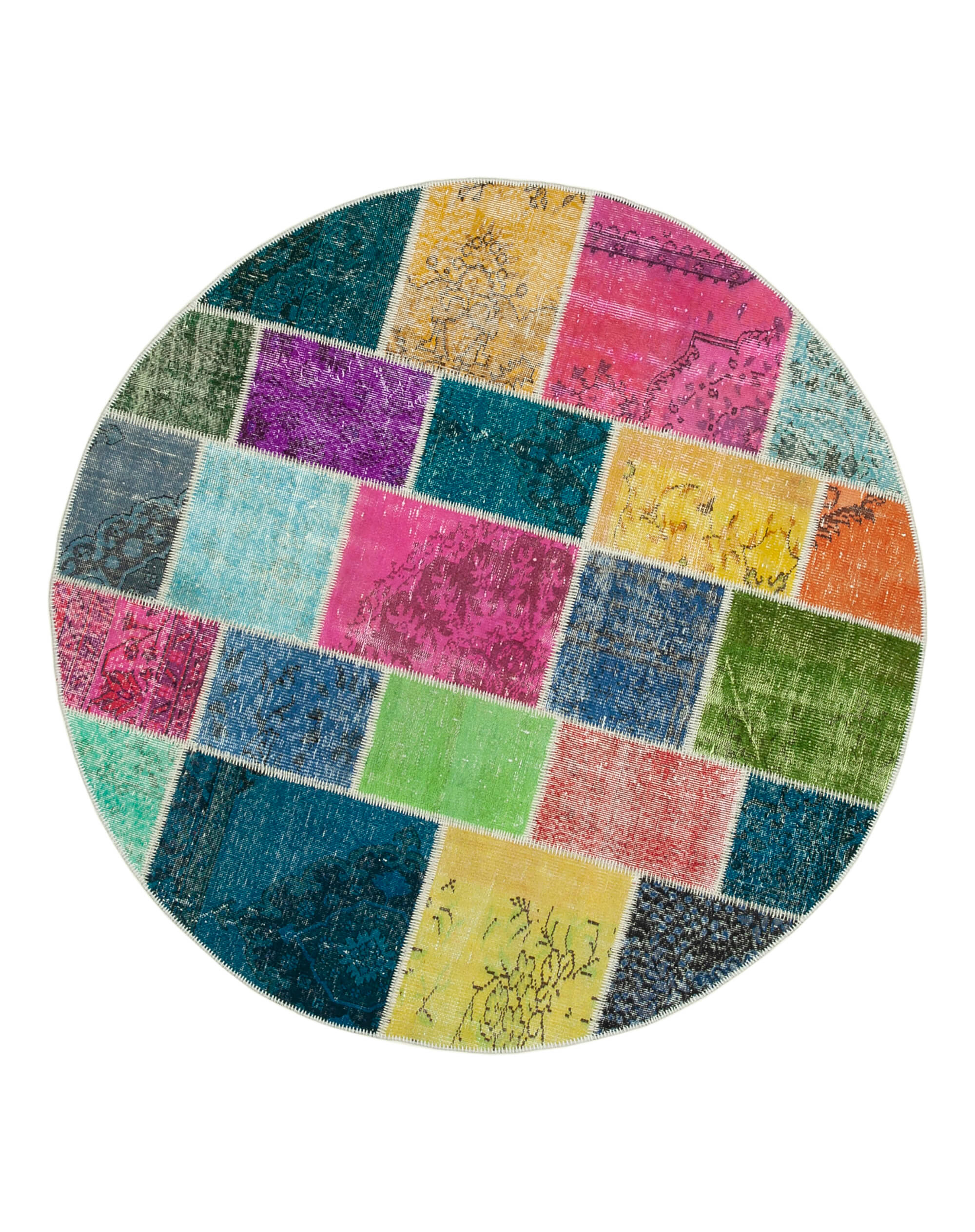Handmade Wool Area Rug – Kirk Yama Grey Patchwork Carpet 6x6 Cotton Wool Rug