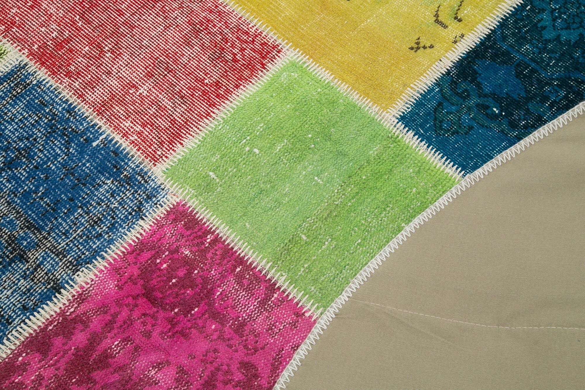 Handmade Wool Area Rug – Kirk Yama Grey Patchwork Carpet 6x6 Cotton Wool Rug