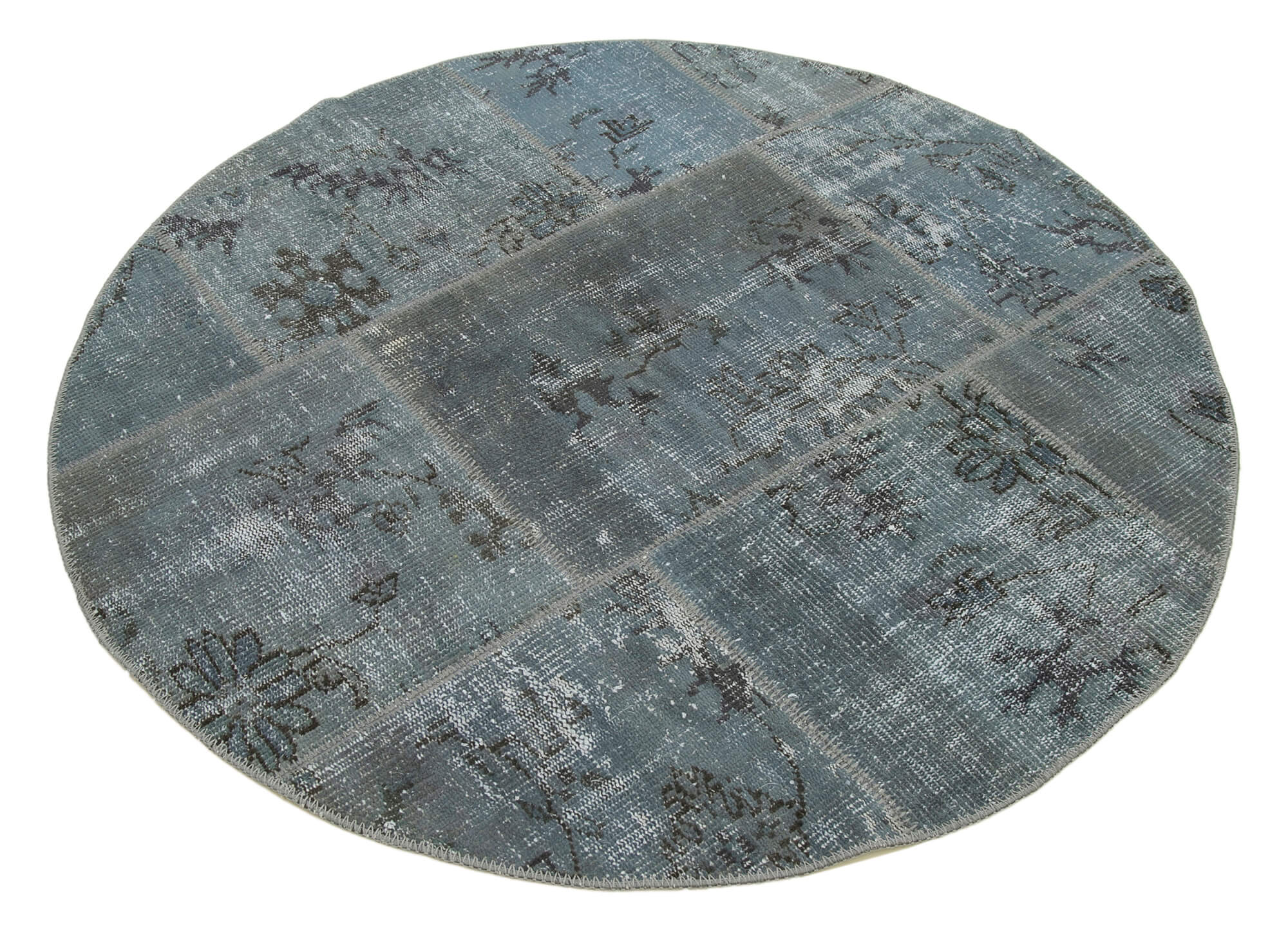 Handmade Patchwork Area Rug | Kirk Yama Grey Cotton Wool Small 4x4 Rug