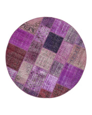 Handmade Patchwork Rug - Kirk Yama Purple Cotton Wool 6'3''x6'3'' Area Rug