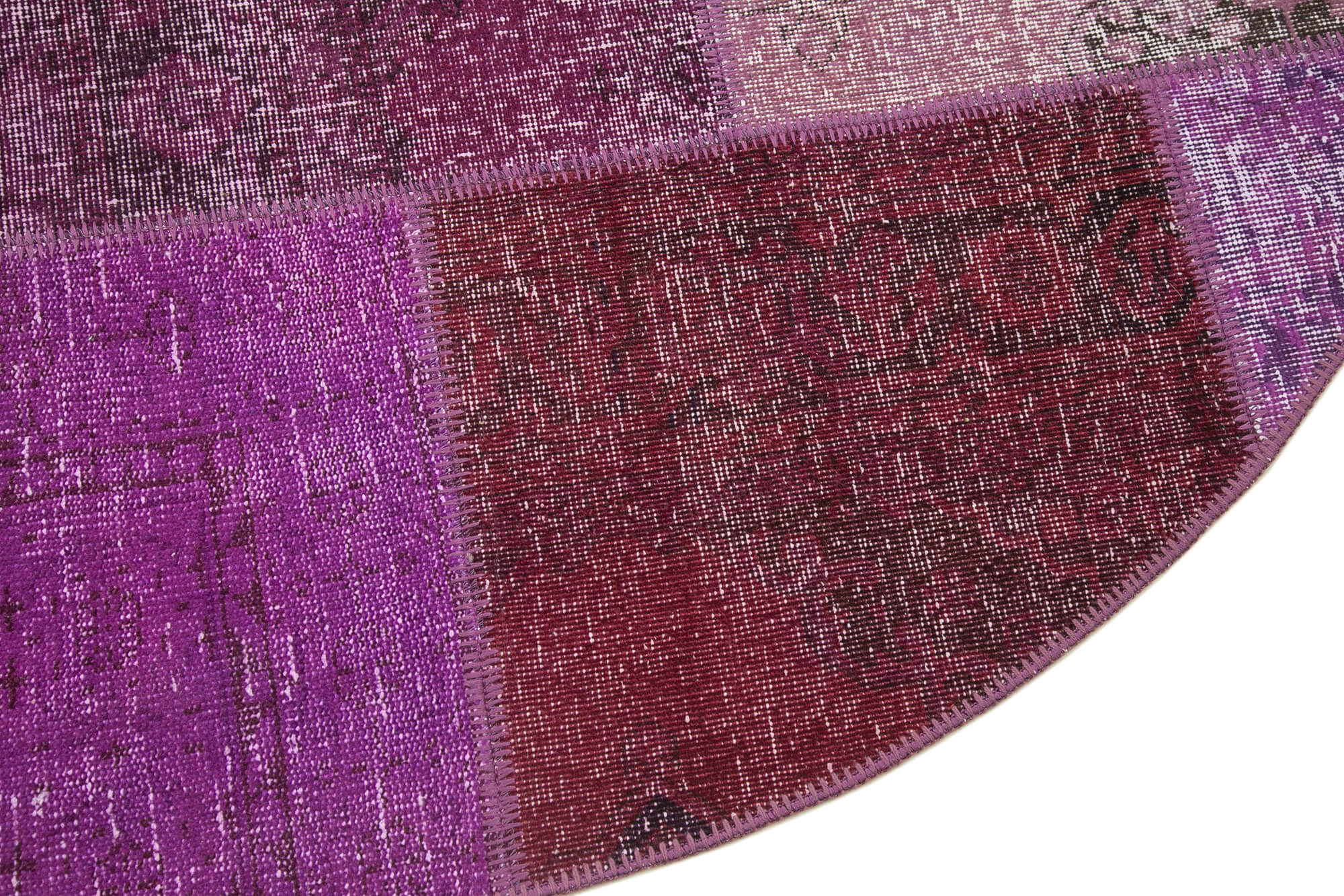 Handmade Patchwork Rug - Kirk Yama Purple Cotton Wool 6'3''x6'3'' Area Rug