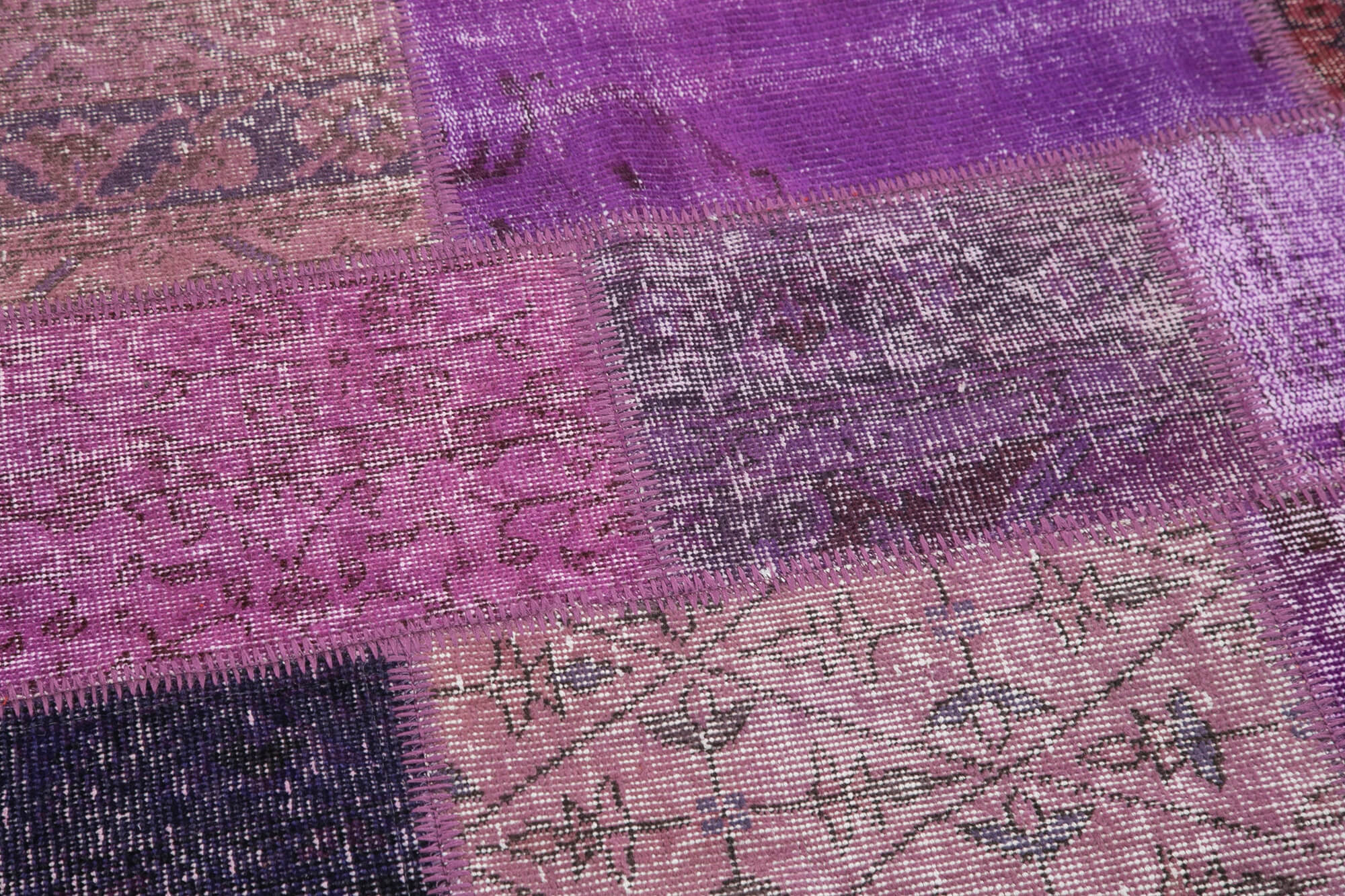 Handmade Patchwork Rug - Kirk Yama Purple Cotton Wool 6'3''x6'3'' Area Rug