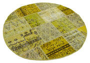 Handmade Area Rug - Yellow Patchwork Cotton Wool Small 4x4 Vintage Carpet