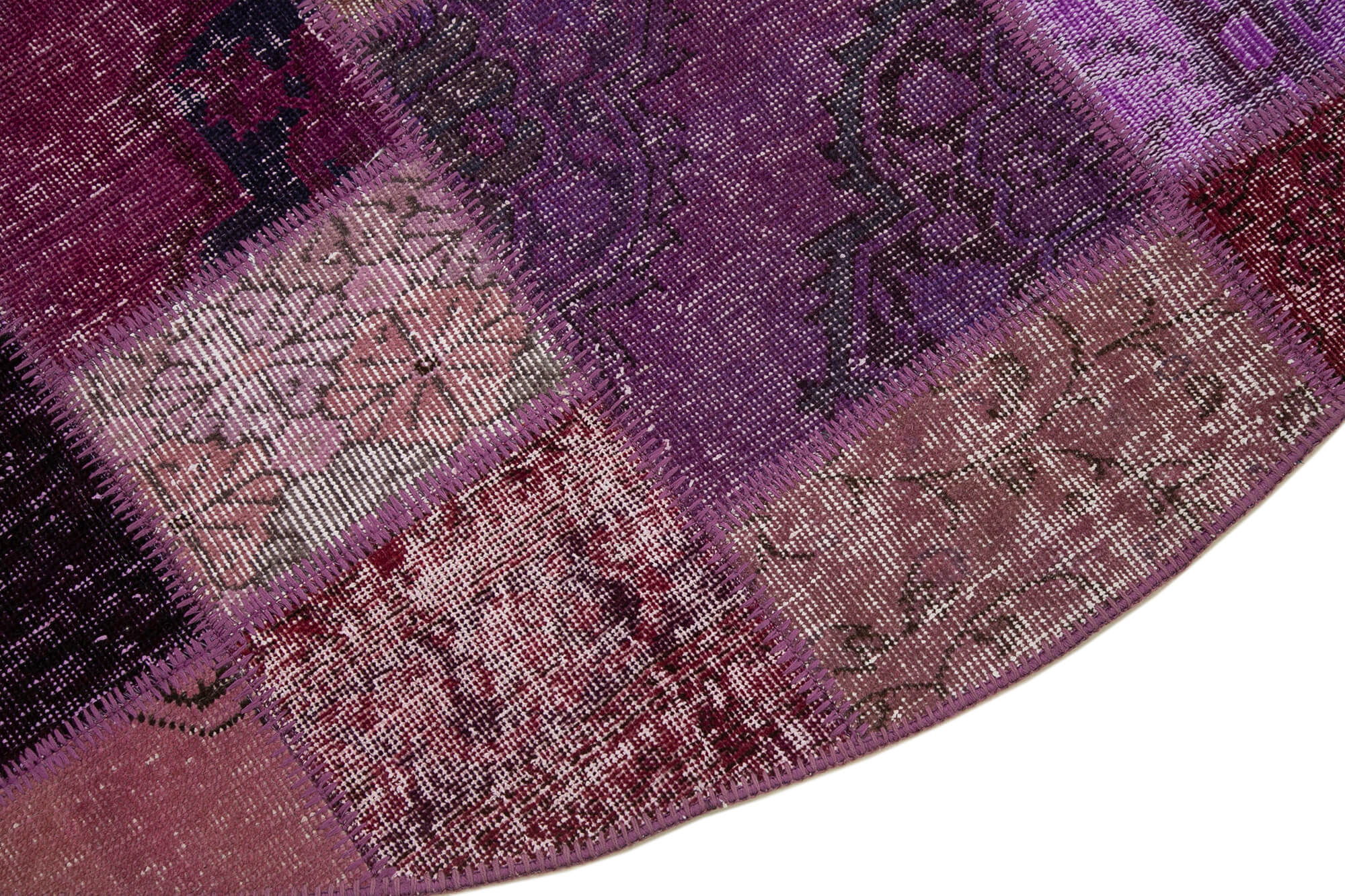 Handmade Area Rug – Purple Patchwork Cotton Wool 6x6 Vintage Turkish Carpet