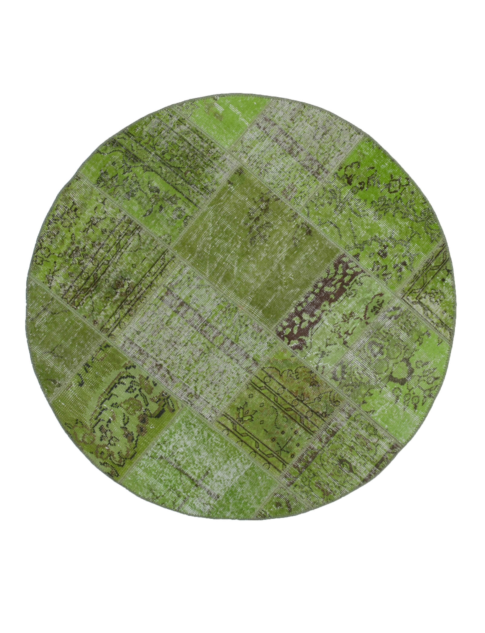 Handmade Area Rug - Green Patchwork Cotton Wool Vintage Turkish Carpet 4'11'' x 4'11''