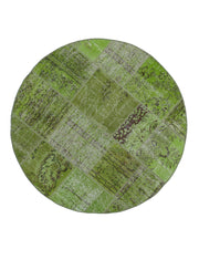Handmade Area Rug - Green Patchwork Cotton Wool Vintage Turkish Carpet 4'11'' x 4'11''