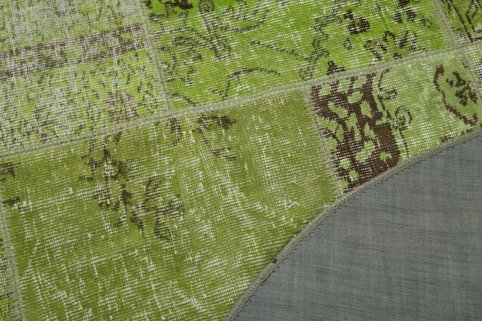 Handmade Area Rug - Green Patchwork Cotton Wool Vintage Turkish Carpet 4'11'' x 4'11''