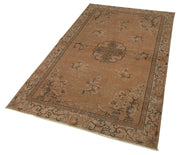 Handmade Vintage Area Rug – Overdyed Brown Wool Cotton Rug 3'8''x6'8'' | Durable Turkish Carpet