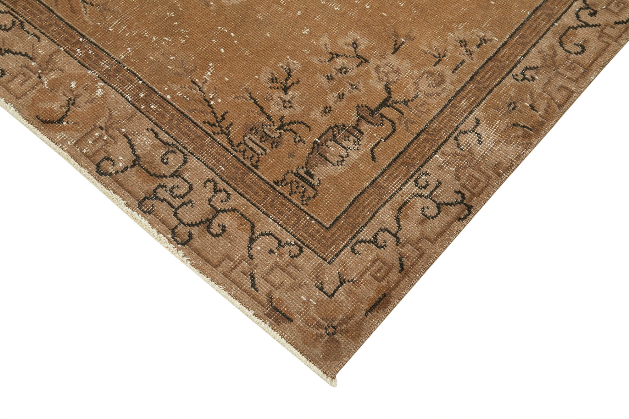 Handmade Vintage Area Rug – Overdyed Brown Wool Cotton Rug 3'8''x6'8'' | Durable Turkish Carpet
