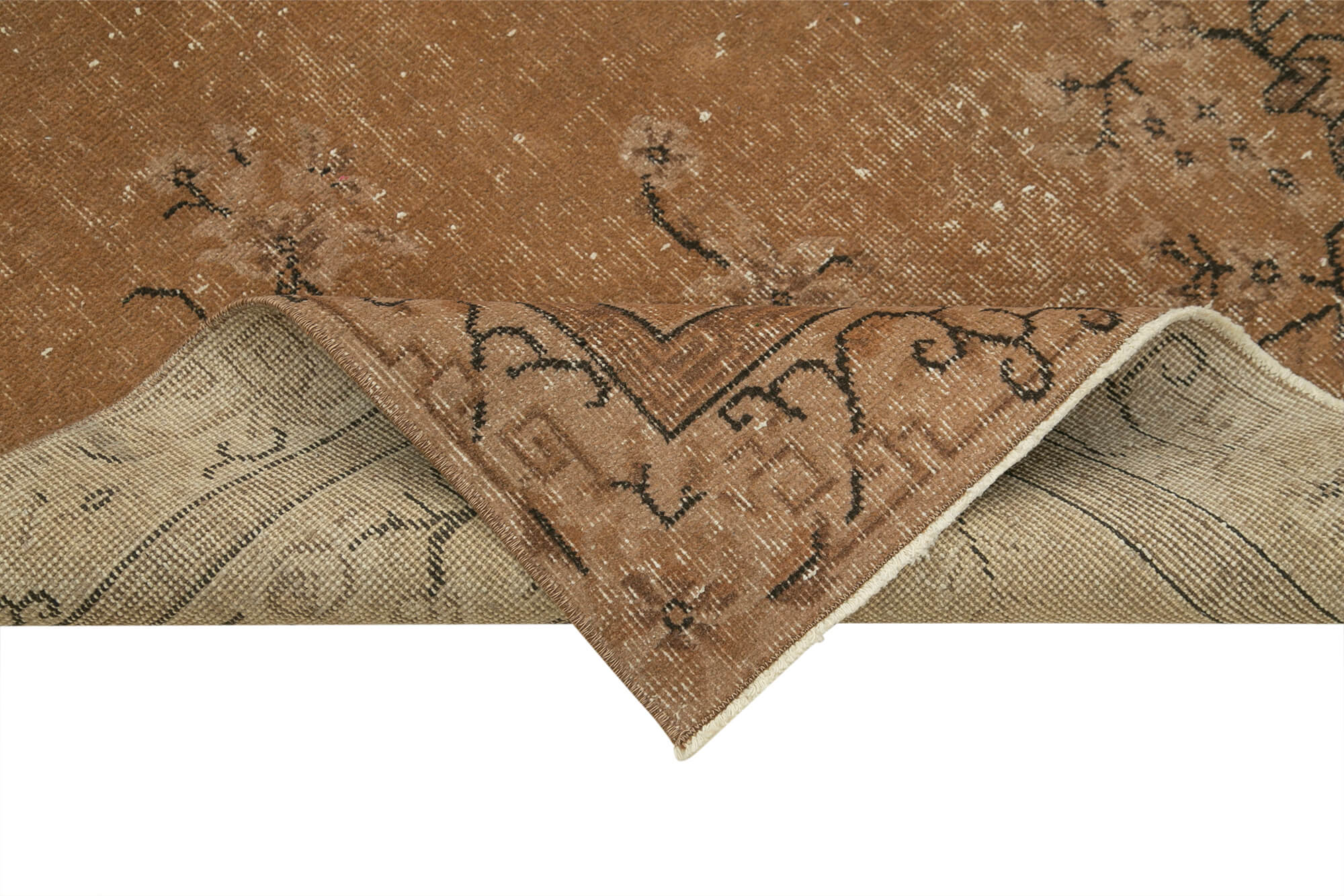 Handmade Vintage Area Rug – Overdyed Brown Wool Cotton Rug 3'8''x6'8'' | Durable Turkish Carpet