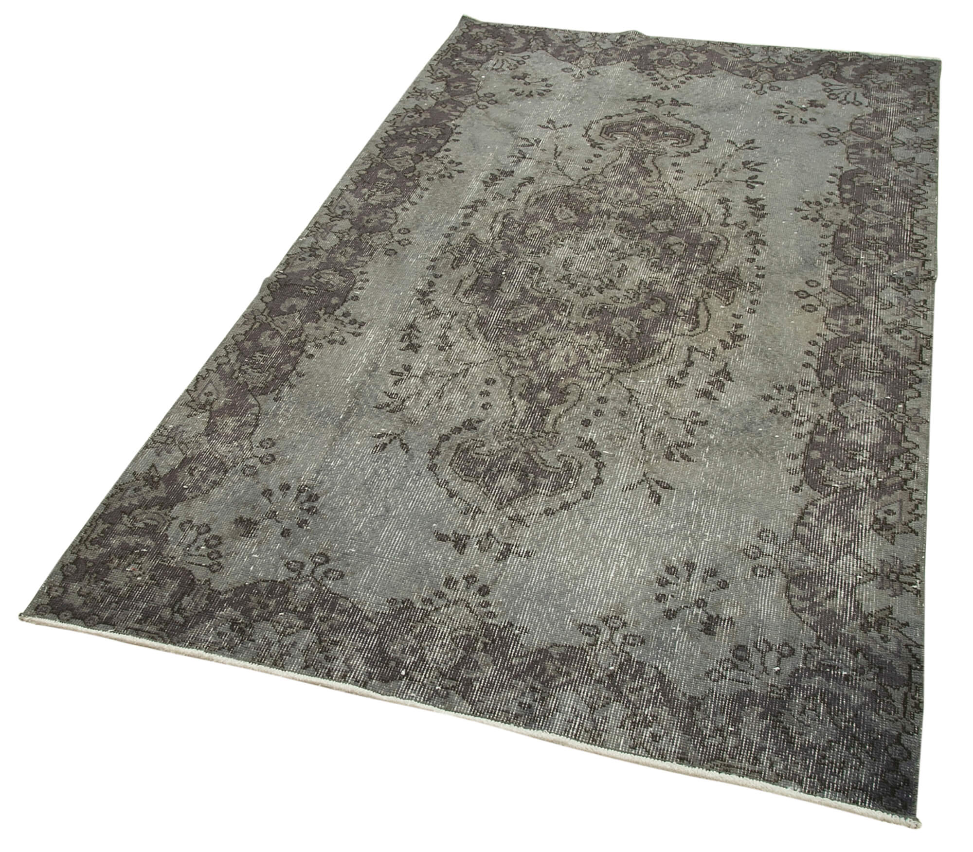 Handmade Wool Area Rug – Overdyed Grey Vintage Cotton Wool Blend Carpet 3'10''x6'8''