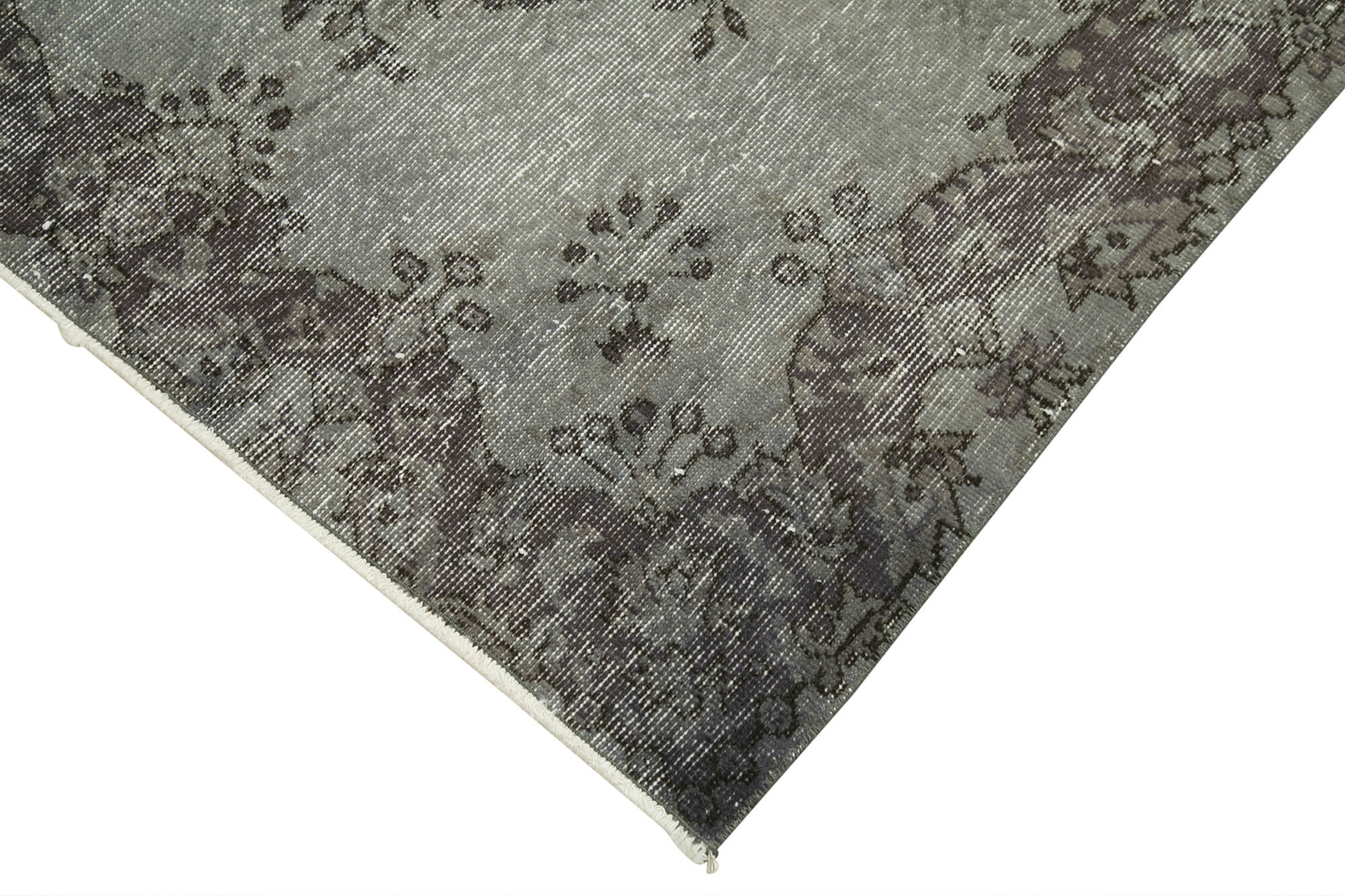 Handmade Wool Area Rug – Overdyed Grey Vintage Cotton Wool Blend Carpet 3'10''x6'8''
