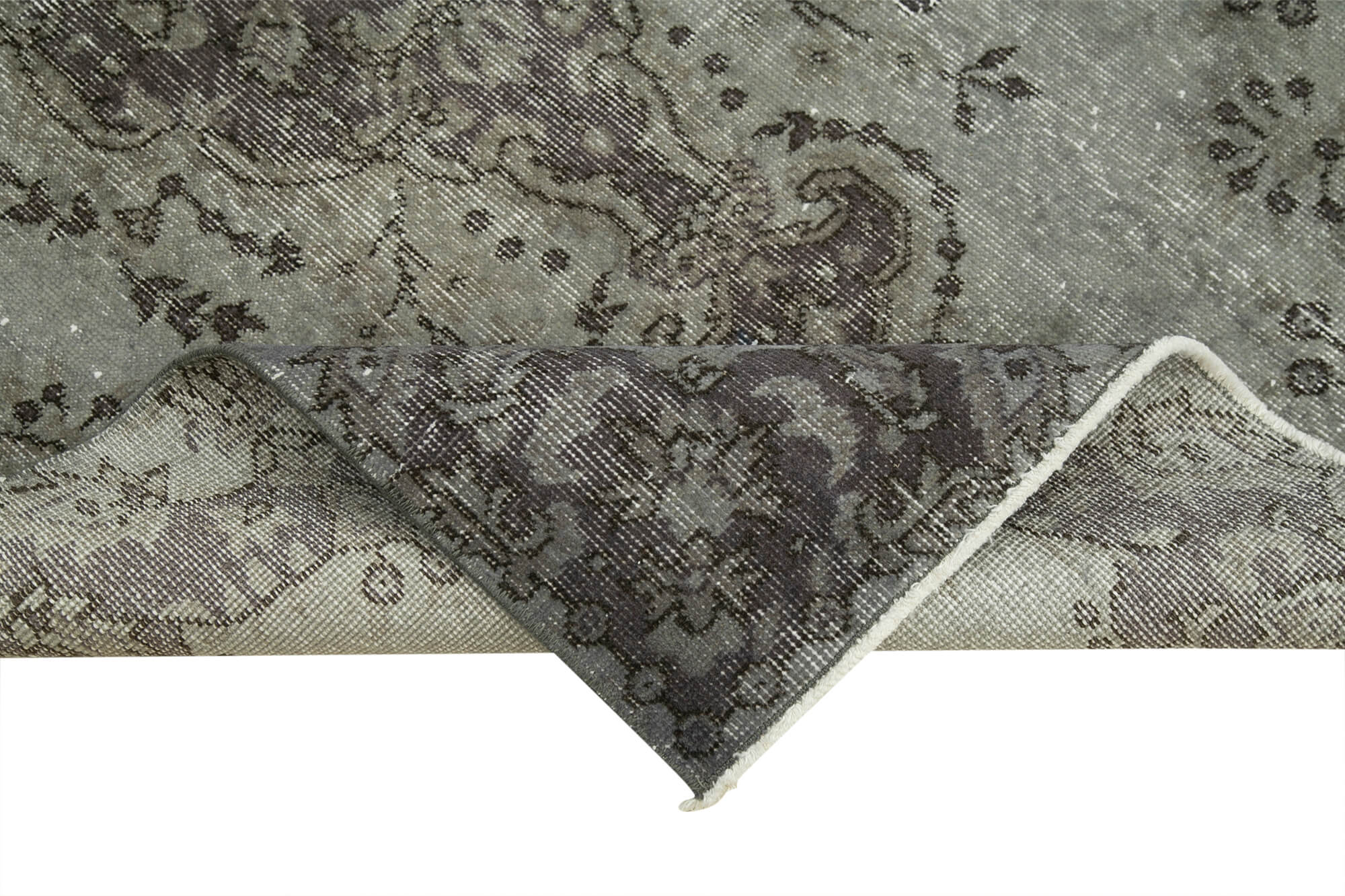 Handmade Wool Area Rug – Overdyed Grey Vintage Cotton Wool Blend Carpet 3'10''x6'8''