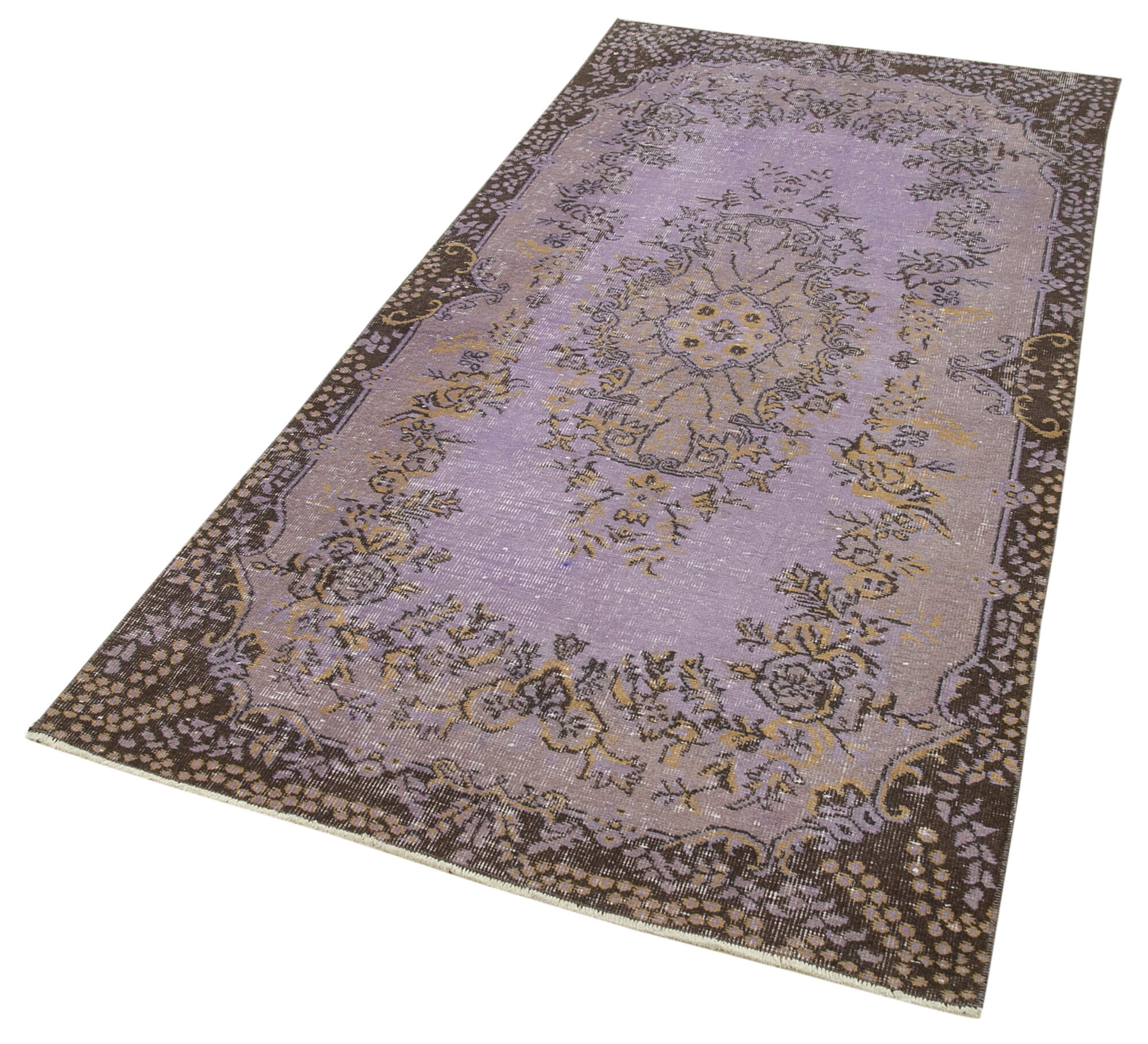 Vintage Handmade Area Rug – Overdyed Brown Turkish Wool Carpet 3'7''x7'7''