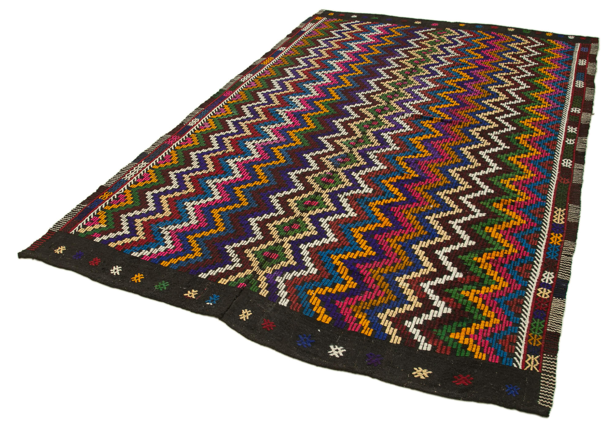 Handmade Wool Area Rug Featuring Geometric Kilim Design | Natural Goat Hair Wool Rug 6x9