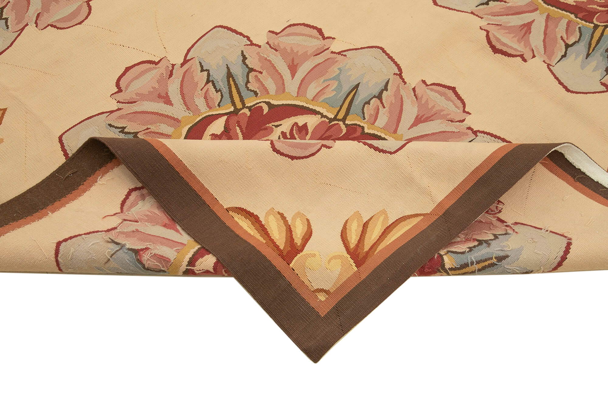 Handmade Wool Area Rug – Beige Floral Cotton Wool Blend, Vintage Turkish Carpet 10'1''x11'8''