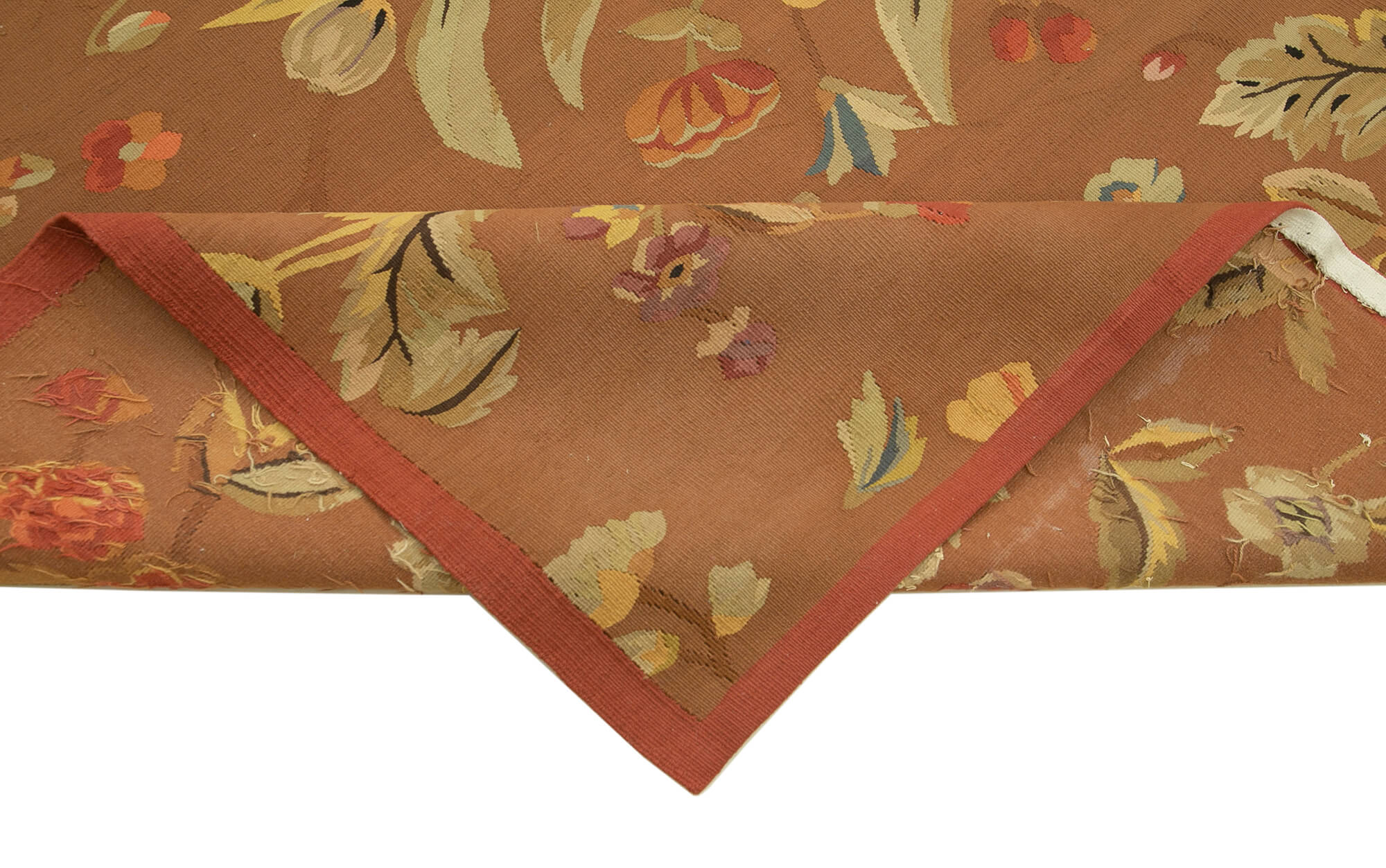 Handmade Wool Area Rug – Brown Vintage Carpet With Classic Floral Design 9x12
