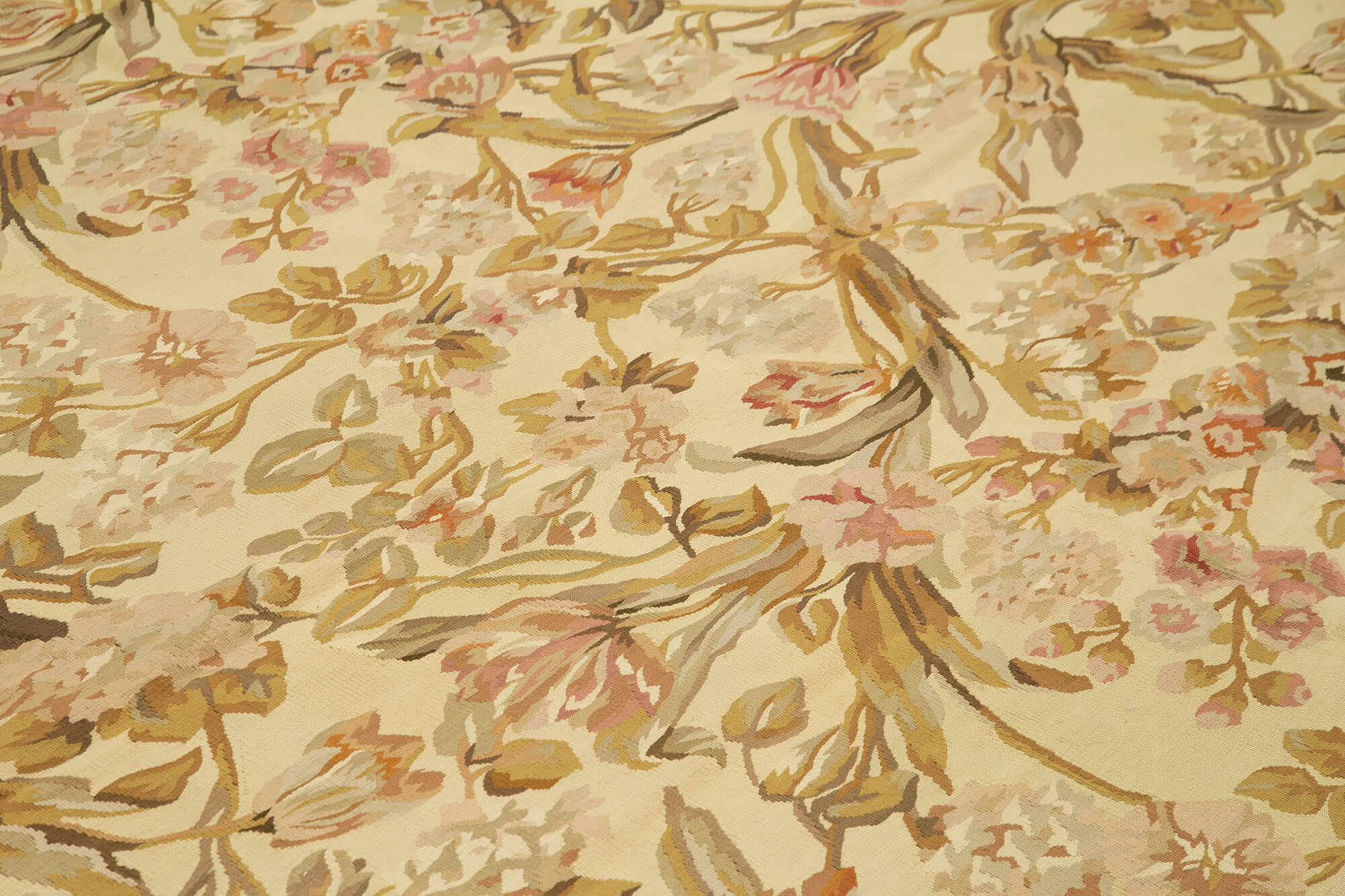 Handmade Wool Area Rug – Vintage Floral Beige Cotton Wool Carpet 8'10''x12'0''