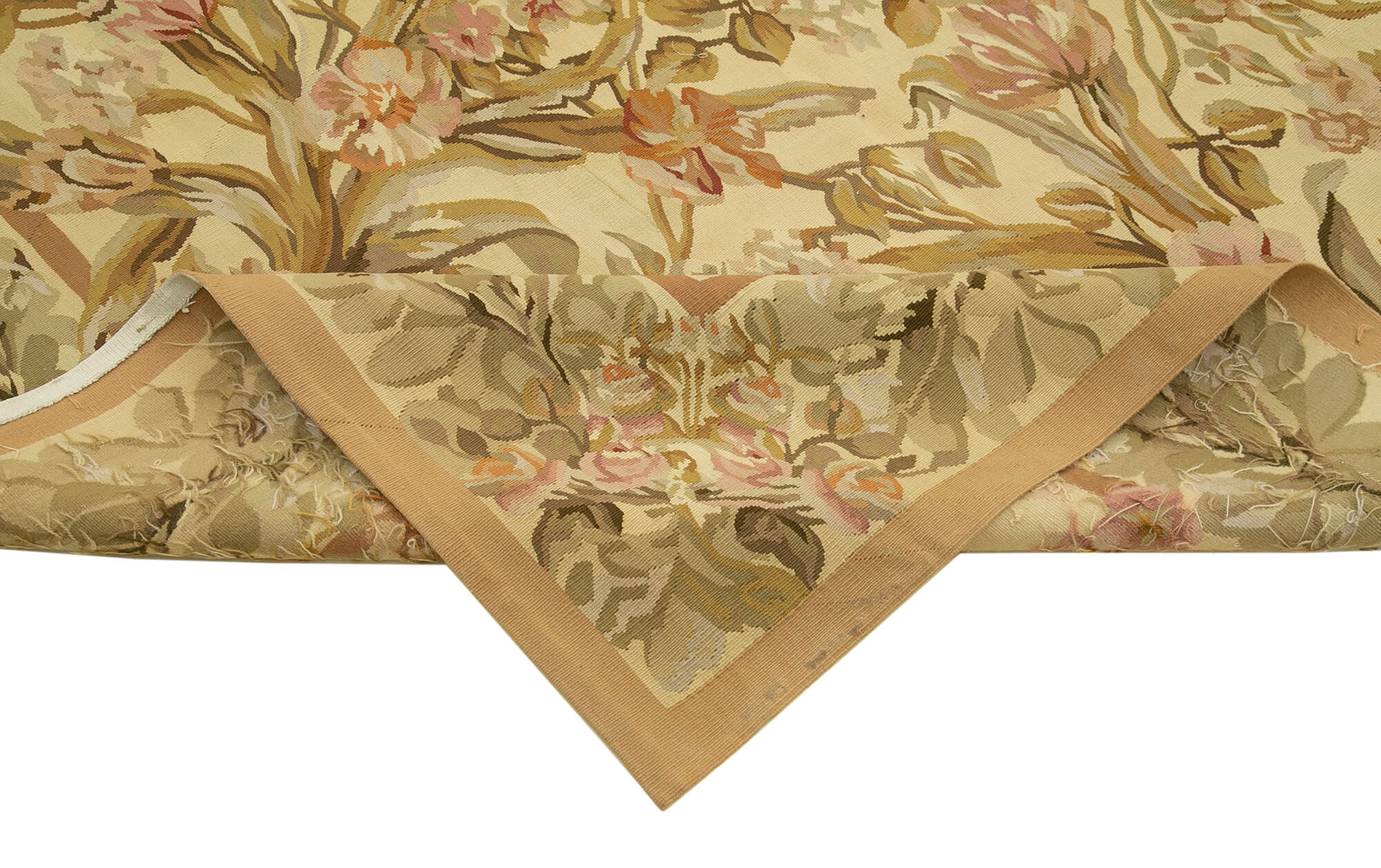 Handmade Wool Area Rug – Vintage Floral Beige Cotton Wool Carpet 8'10''x12'0''