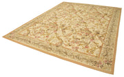Handmade Wool Area Rug – Aubusson Floral Beige 8x12 Vintage Handwoven Carpet