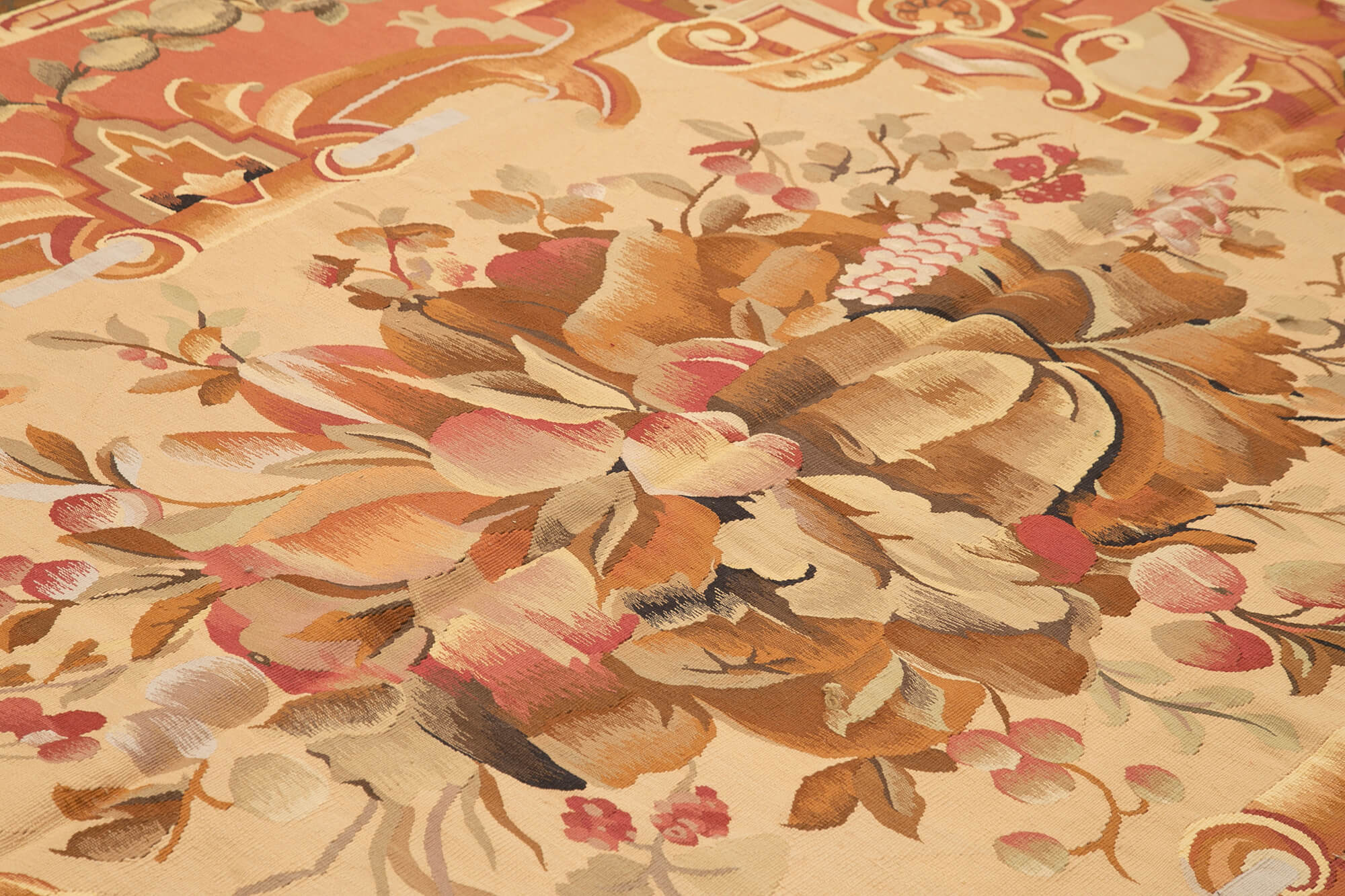 Handmade Wool Area Rug – Classic Aubusson Style Red Floral Pattern Carpet 9'11''x10'10''