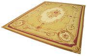 Handmade Wool Area Rug – Yellow Floral Cotton Wool Carpet, Turkish Hand Knotted 8'8''x11'11''