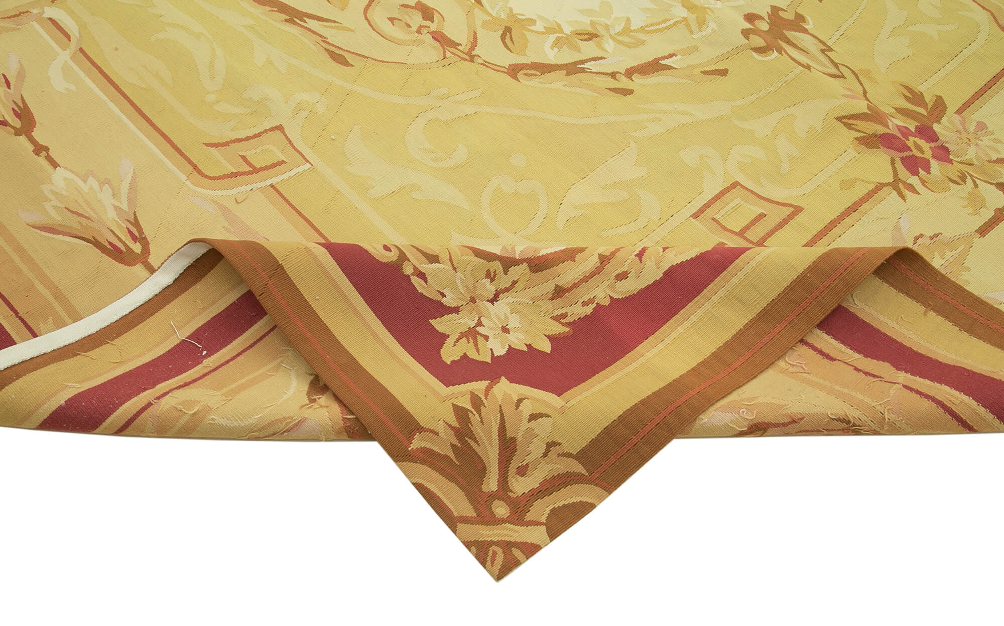 Handmade Area Rug – Vintage Floral Yellow Wool Cotton Blend Carpet 8'7''x12'