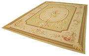 Handmade Wool Area Rug – Beige Floral Cotton Wool Blend, Vintage Turkish Rug 8'11''x11'11''