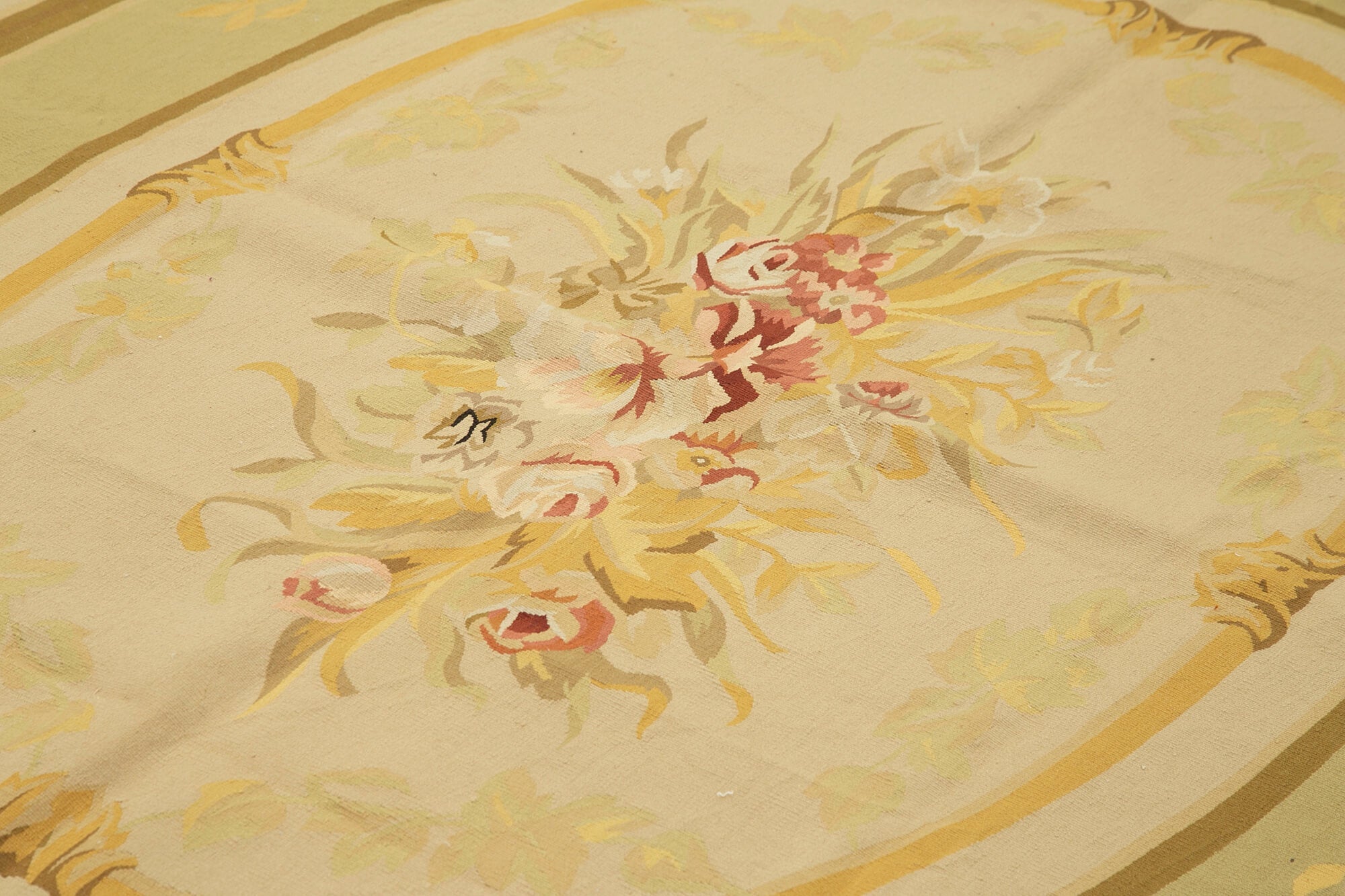 Handmade Wool Area Rug – Beige Floral Cotton Wool Blend, Vintage Turkish Rug 8'11''x11'11''