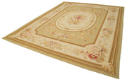 Handmade Area Rug - Floral Beige Wool Cotton Rug | Vintage Turkish Hand Woven Carpet 8'11''x11'11''