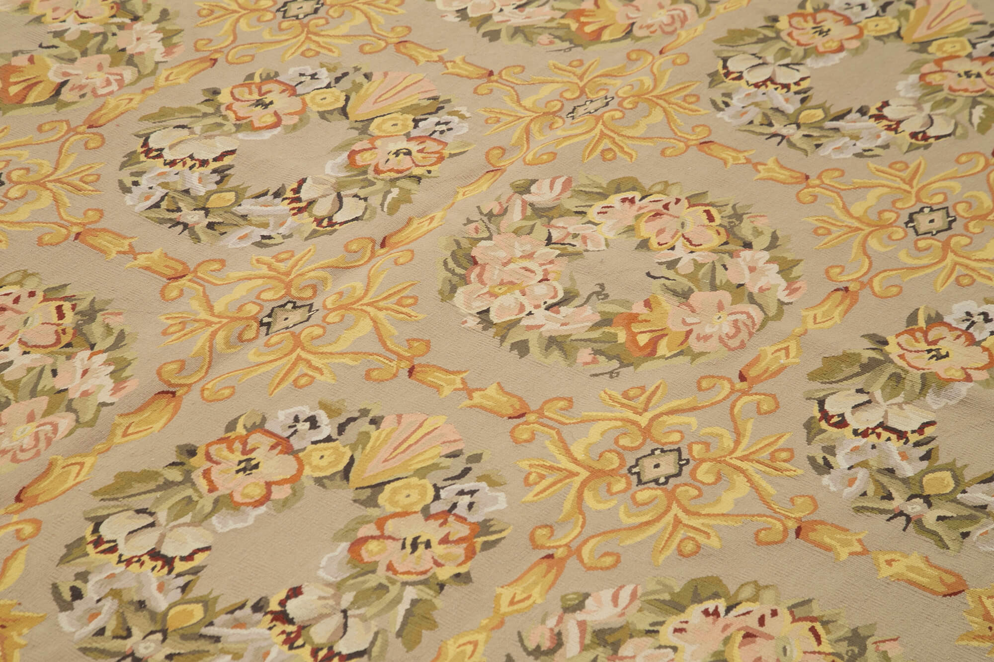 Handmade Wool Area Rug – Floral Green Rug | Cotton Wool Carpet 8'9''x12'2''