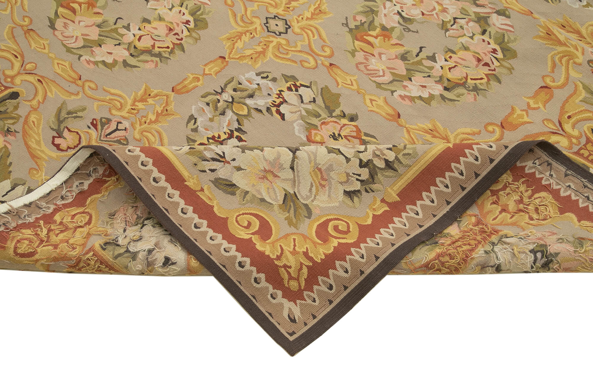 Handmade Wool Area Rug – Floral Green Rug | Cotton Wool Carpet 8'9''x12'2''