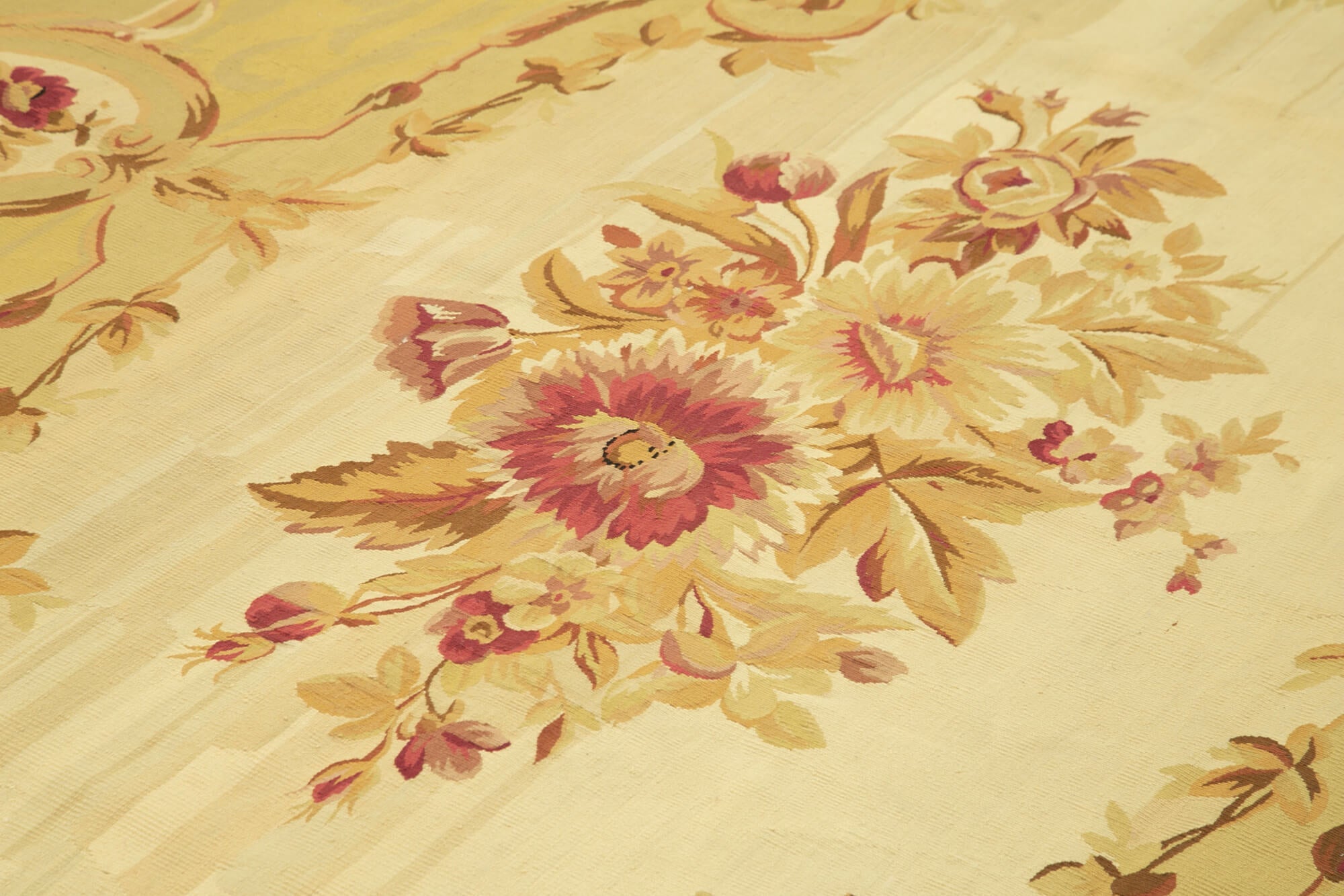 Handmade Area Rug – Vintage Yellow Floral Cotton Wool Carpet 8'6''x12'1''