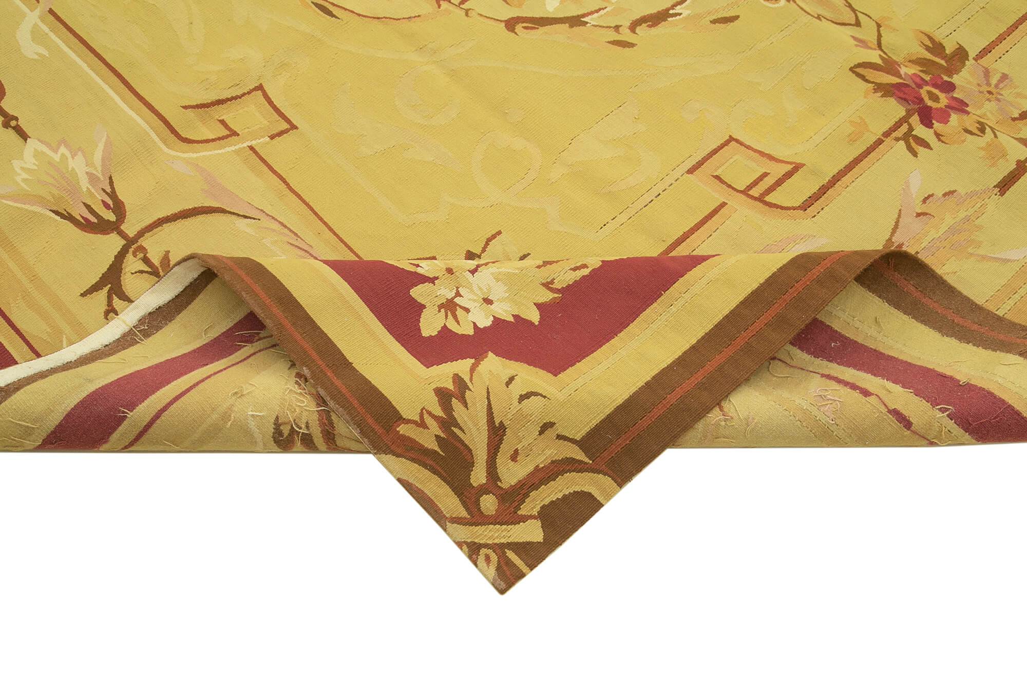 Handmade Area Rug – Vintage Yellow Floral Cotton Wool Carpet 8'6''x12'1''