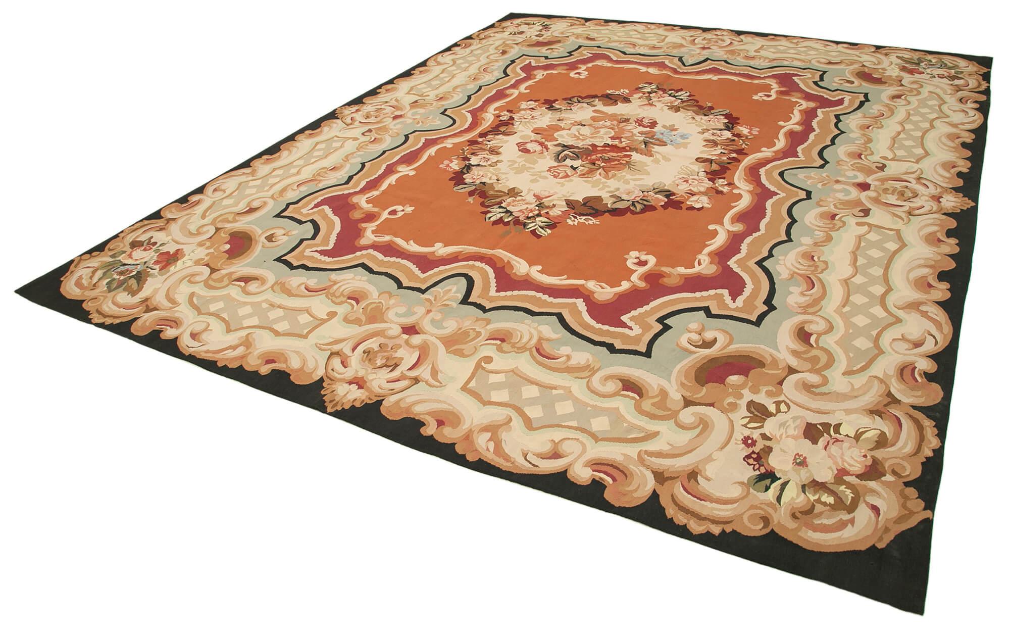 Handmade Area Rug – Floral Beige Wool Cotton Blend, Hand Woven Vintage Turkish Carpet 9'6''x12'1''
