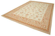 Handmade Wool Area Rug – Beige Floral Cotton Wool Rug, Classic Aubusson Style 9'8''x14'3''