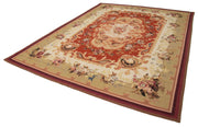 Handmade Area Rug – Wool Cotton Rug with Floral Beige Classic Design 8'8''x11'11''