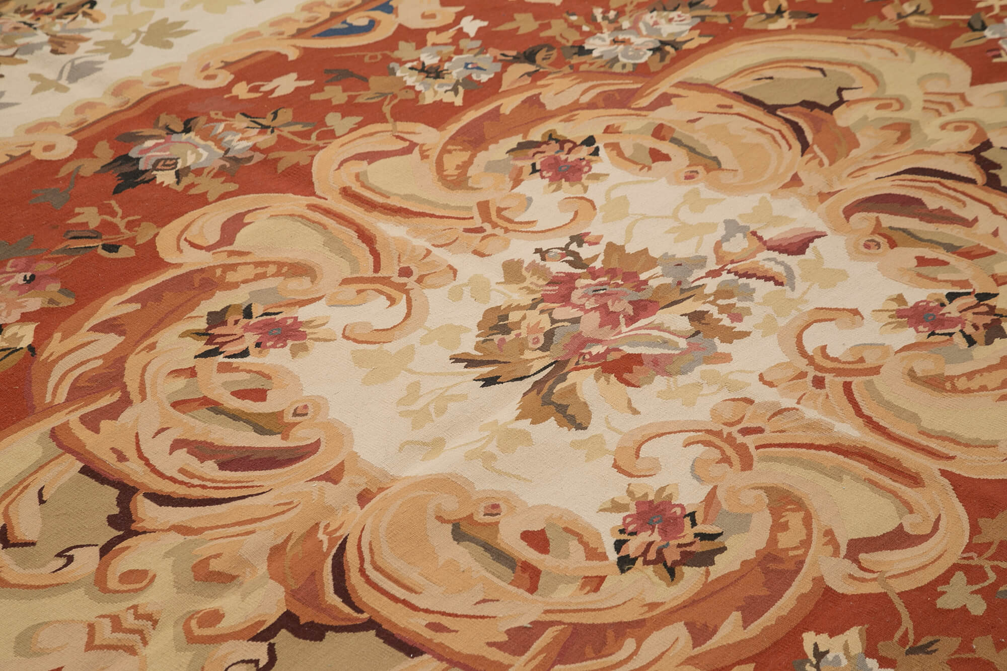 Handmade Area Rug – Wool Cotton Rug with Floral Beige Classic Design 8'8''x11'11''