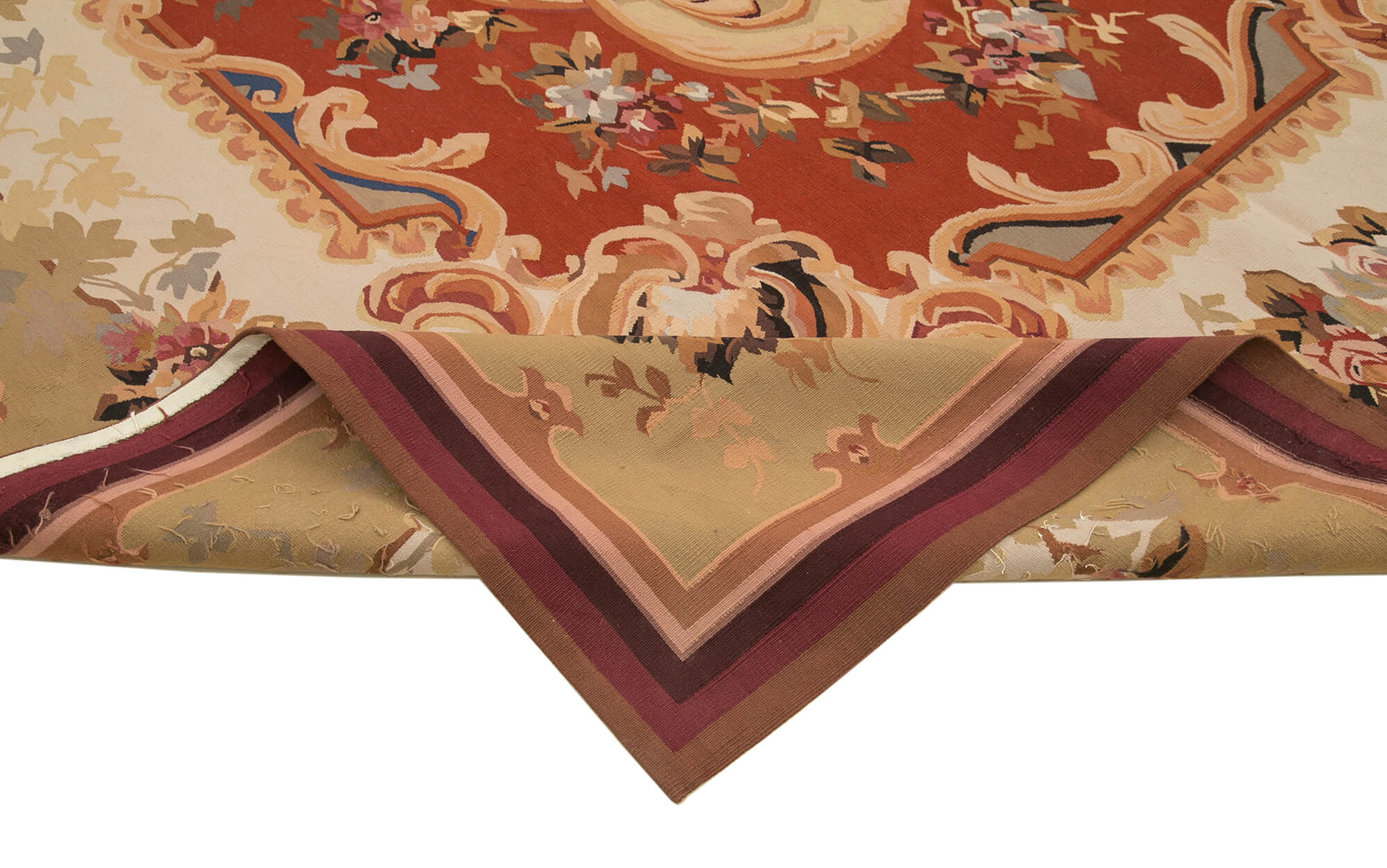 Handmade Area Rug – Wool Cotton Rug with Floral Beige Classic Design 8'8''x11'11''