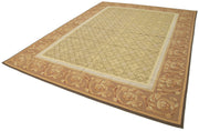 Handmade Area Rug – Brown Floral Wool Cotton Carpet, Hand Woven Vintage Turkish Design 8'6''x11'11''