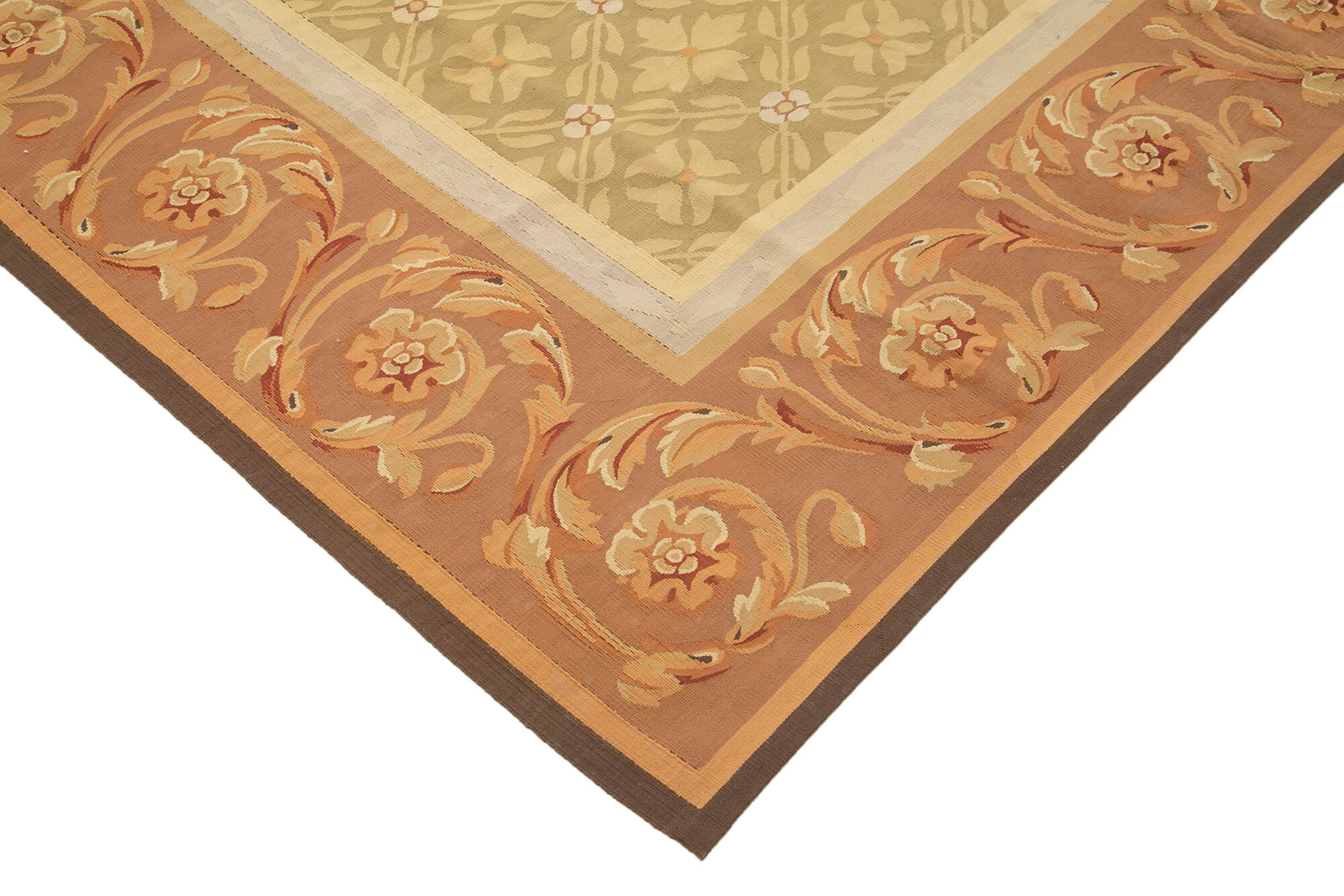 Handmade Area Rug – Brown Floral Wool Cotton Carpet, Hand Woven Vintage Turkish Design 8'6''x11'11''