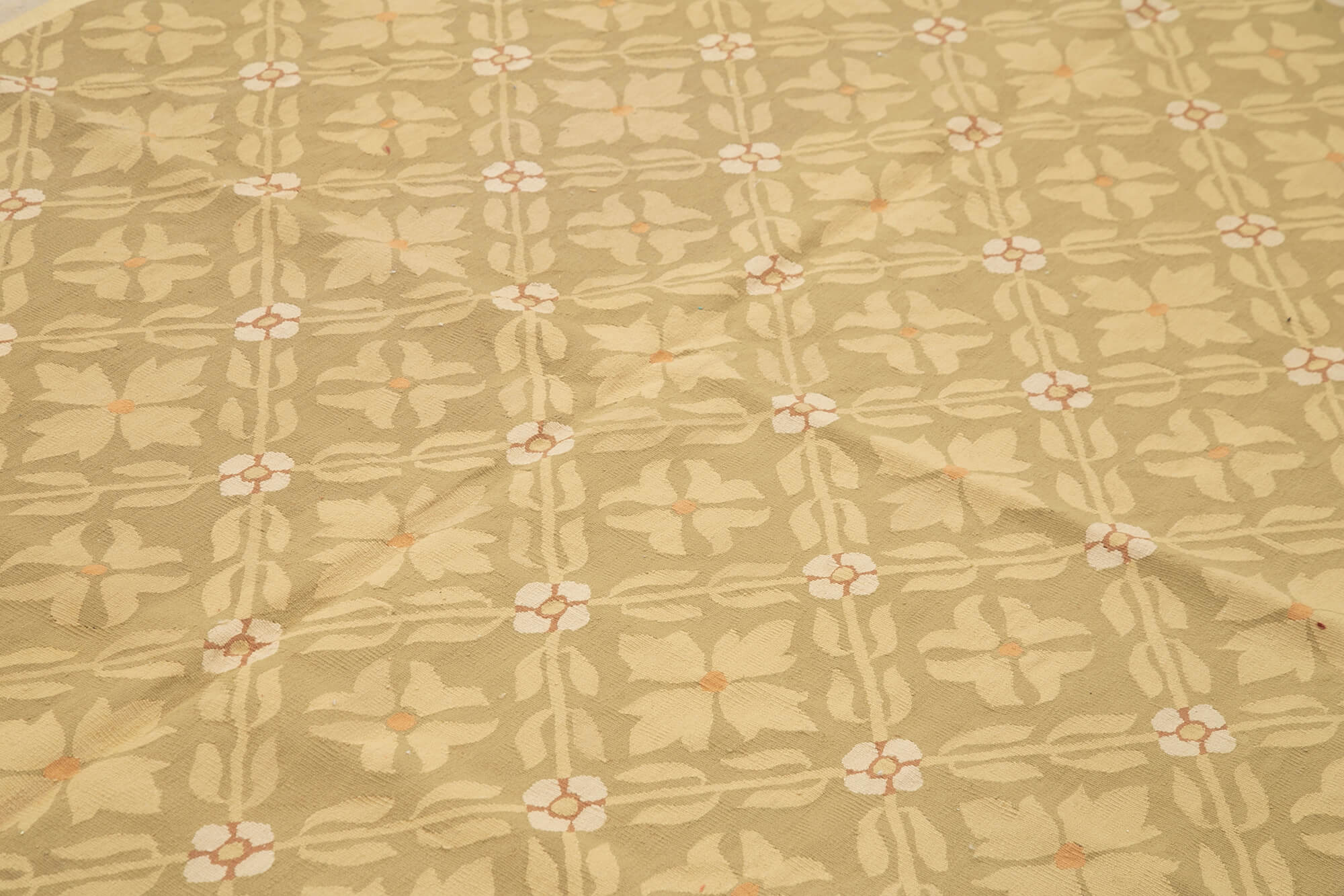 Handmade Area Rug – Brown Floral Wool Cotton Carpet, Hand Woven Vintage Turkish Design 8'6''x11'11''