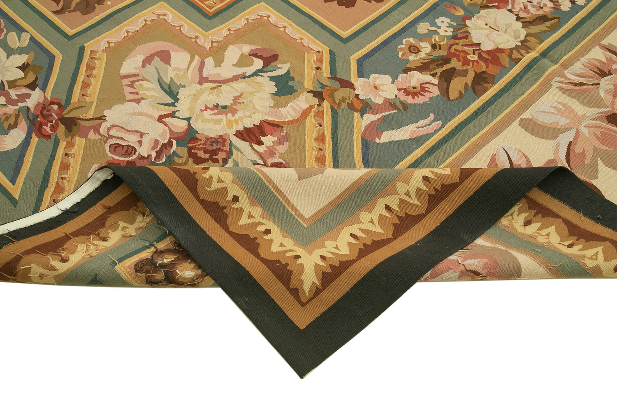 Handmade Area Rug – Beige Floral Cotton Wool Blend, Hand Woven Vintage Turkish Carpet 9'3''x11'11''