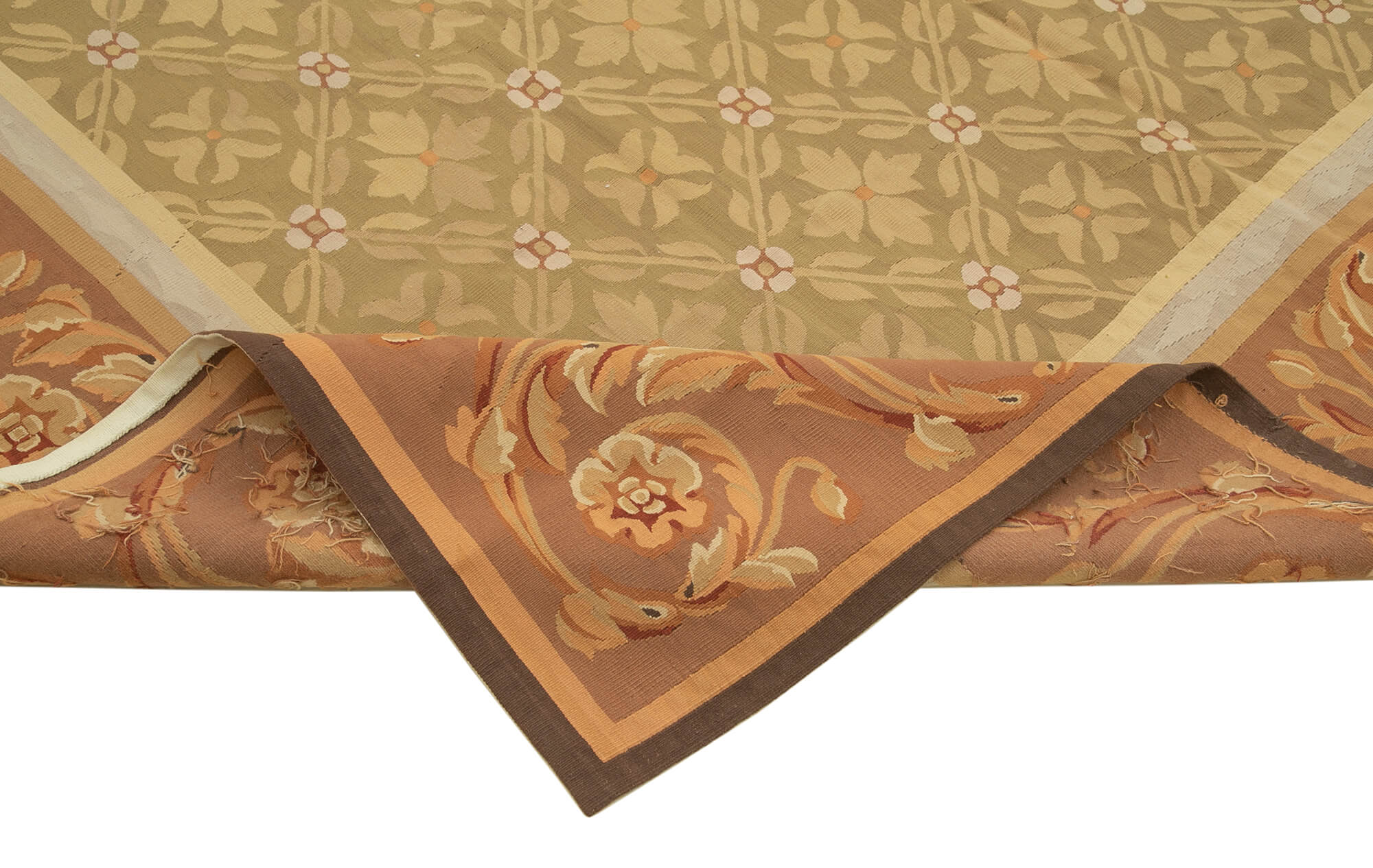 Handmade Wool Area Rug – Vintage Turkish Carpet With Brown Floral Pattern 8'7"x11'11"